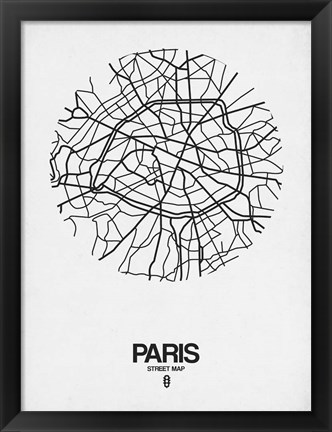 Framed Paris Street Map White Print