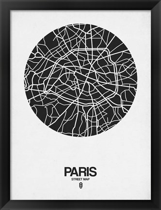 Framed Paris Street Map Black on White Print