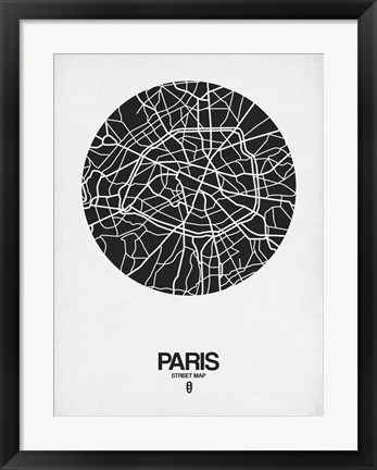 Framed Paris Street Map Black on White Print