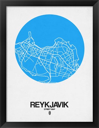 Framed Reykjavik Street Map Blue Print