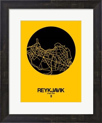 Framed Reykjavik Street Map Yellow Print