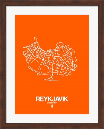 Framed Reykjavik Street Map Orange Print