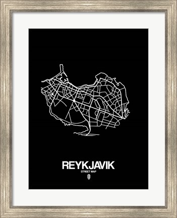 Framed Reykjavik Street Map Black Print