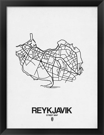 Framed Reykjavik Street Map White Print