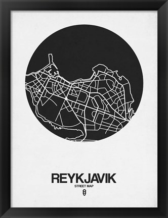 Framed Reykjavik Street Map Black on White Print