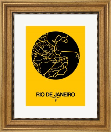 Framed Rio de Janeiro Street Map Yellow Print