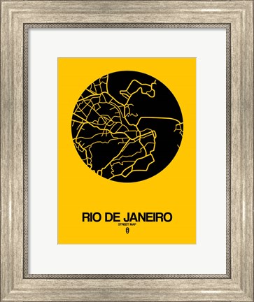 Framed Rio de Janeiro Street Map Yellow Print