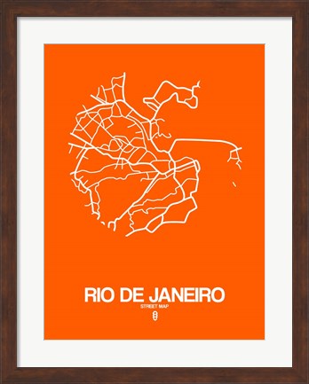 Framed Rio de Janeiro Street Map Orange Print