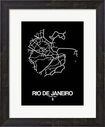 Framed Rio de Janeiro Street Map Black Print