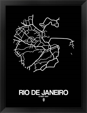 Framed Rio de Janeiro Street Map Black Print