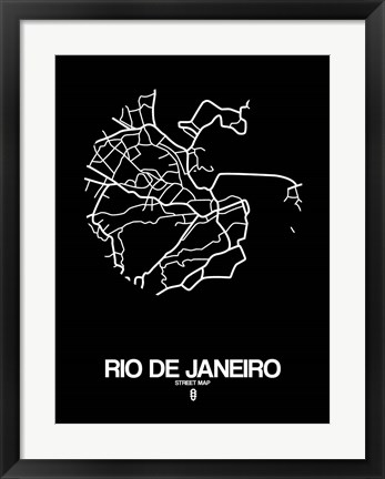 Framed Rio de Janeiro Street Map Black Print