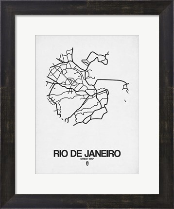 Framed Rio de Janeiro Street Map White Print