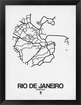 Framed Rio de Janeiro Street Map White Print