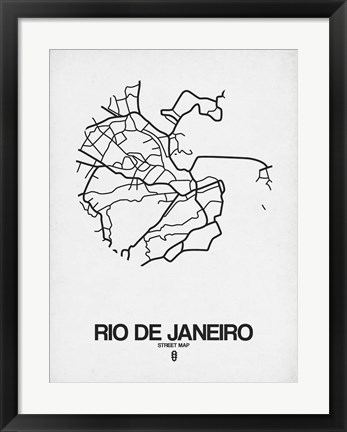 Framed Rio de Janeiro Street Map White Print