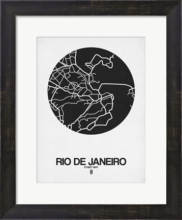 Framed Rio de Janeiro Street Map Black on White Print