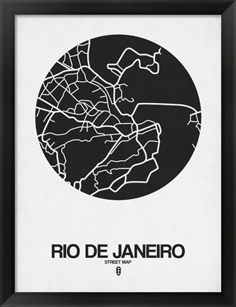 Framed Rio de Janeiro Street Map Black on White Print