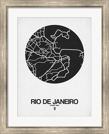 Framed Rio de Janeiro Street Map Black on White Print