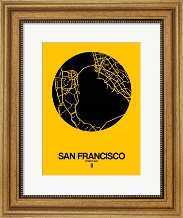 Framed San Francisco Street Map Yellow Print