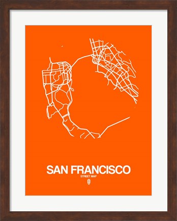 Framed San Francisco Street Map Orange Print