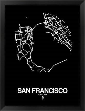 Framed San Francisco Street Map Black Print