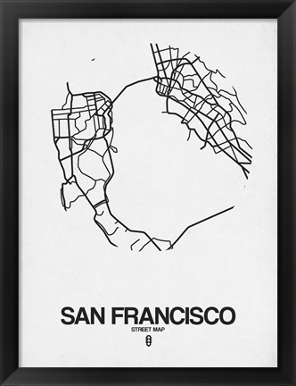 Framed San Francisco Street Map White Print