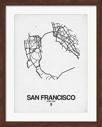 Framed San Francisco Street Map White Print