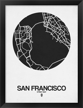 Framed San Francisco Street Map Black on White Print