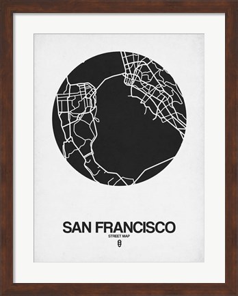 Framed San Francisco Street Map Black on White Print