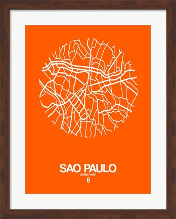 Framed Sao Paulo Street Map Orange Print