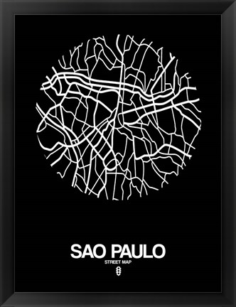 Framed Sao Paulo Street Map Black Print