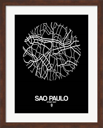 Framed Sao Paulo Street Map Black Print