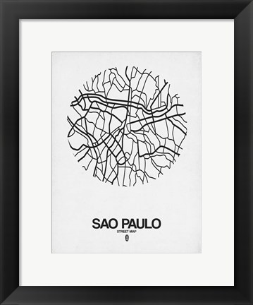 Framed Sao Paulo Street Map White Print