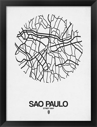 Framed Sao Paulo Street Map White Print