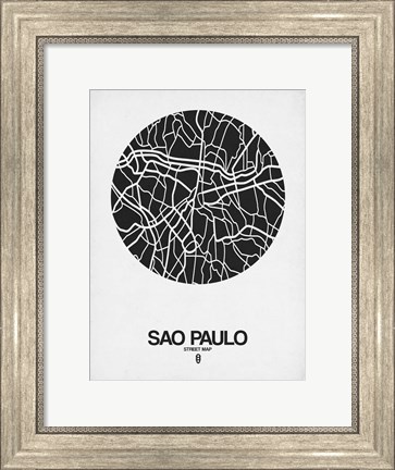 Framed Sao Paulo Street Map Black on White Print