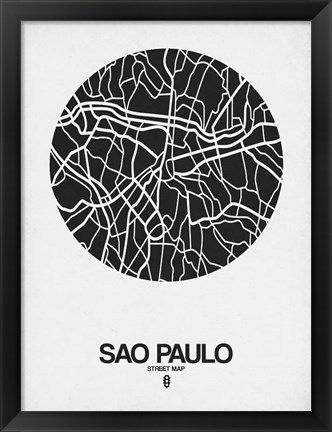 Framed Sao Paulo Street Map Black on White Print