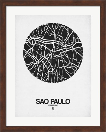 Framed Sao Paulo Street Map Black on White Print