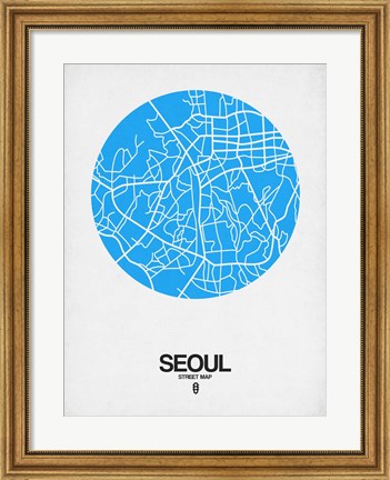 Framed Seoul Street Map Blue Print