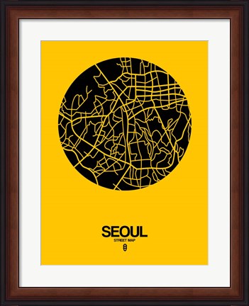 Framed Seoul Street Map Yellow Print