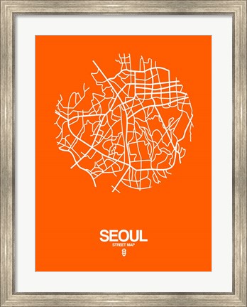 Framed Seoul Street Map Orange Print