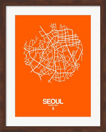 Framed Seoul Street Map Orange Print