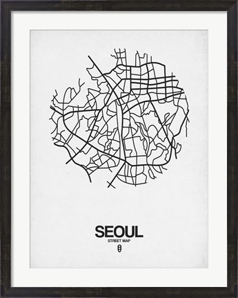 Framed Seoul Street Map White Print