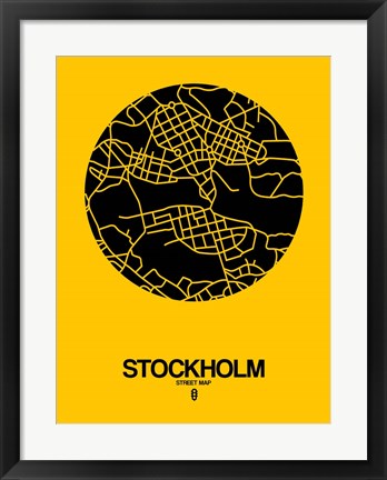 Framed Stockholm Street Map Yellow Print