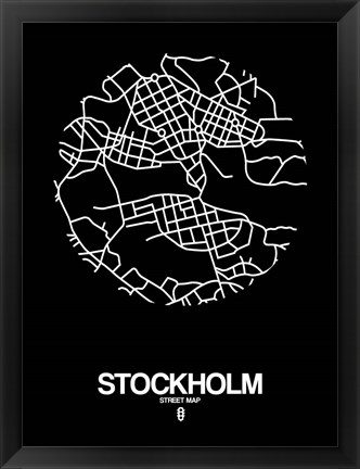 Framed Stockholm Street Map Black Print