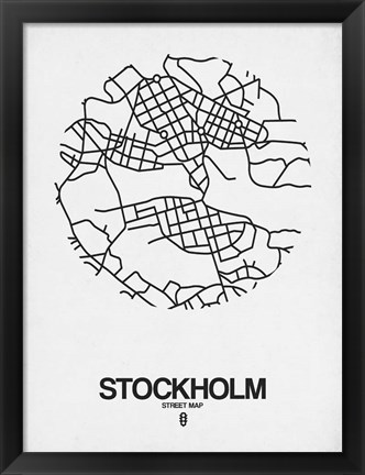 Framed Stockholm Street Map White Print