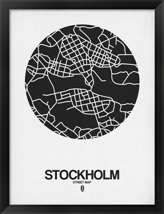 Framed Stockholm Street Map Black on White Print