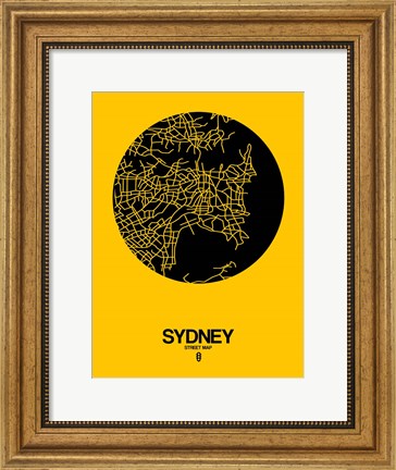 Framed Sydney Street Map Yellow Print