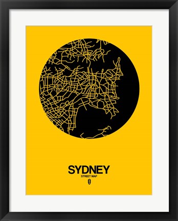 Framed Sydney Street Map Yellow Print