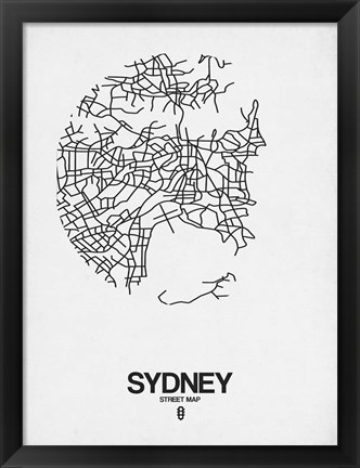 Framed Sydney Street Map White Print