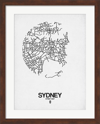 Framed Sydney Street Map White Print