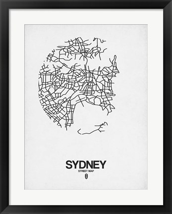 Framed Sydney Street Map White Print